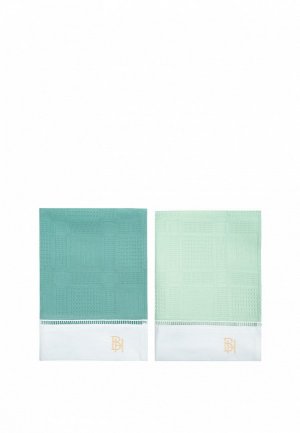 Набор полотенец кухонных Bellehome вафельных Spring с вышивкой, 40х70 см 2 шт.. Цвет: зеленый
