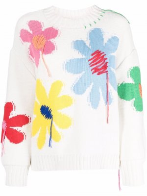 Flower-intarsia organic-cotton jumper Mira Mikati. Цвет: белый