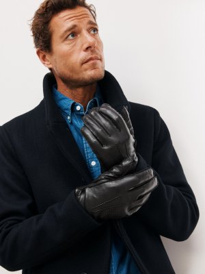 Кожаные перчатки из мериносовой шерсти , черный John Lewis