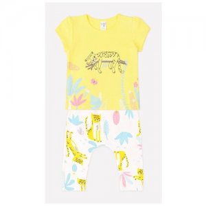 Комплект одежды  для девочек, футболка и брюки, размер 68, желтый, белый crockid. Цвет: желтый/белый