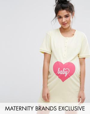 Ночная рубашка для беременных с пуговицами спереди Maternity Emma Jane. Цвет: желтый