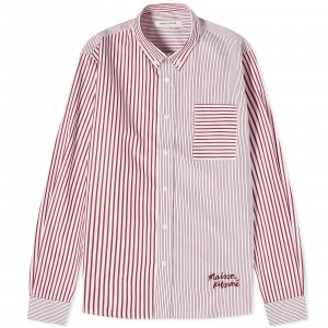 Рубашка Maison Kitsune Handwriting Logo Fun Mix Stripe, цвет White & Red Kitsuné