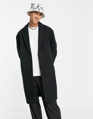 Черное длинное пальто свободного кроя из материала с добавлением шерсти -Черный цвет ASOS DESIGN