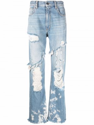 Широкие джинсы с эффектом потертости Just Cavalli. Цвет: синий