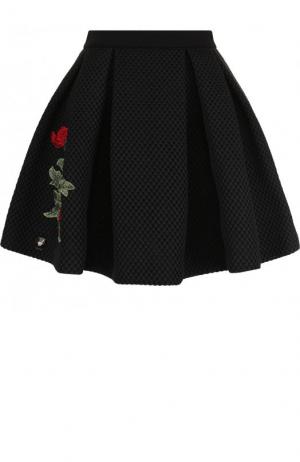 Пышная мини-юбка с контрастной цветочной вышивкой Philipp Plein. Цвет: черный