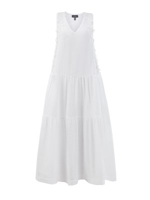 Свободное платье из органического хлопка с вышивкой в тон RE VERA. Цвет: белый