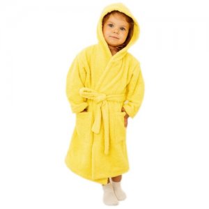 Халат с капюшоном махровый детский , цвет желтый, размер 98 Осьминожка. Цвет: желтый