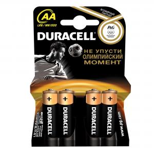 Батарейки щелочные Basic AA/LR06, 4 шт. Duracell. Цвет: черный
