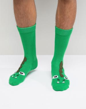 Носки-слиперы с динозаврами ASOS. Цвет: зеленый