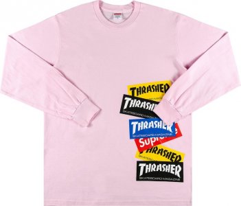 Лонгслив x Thrasher Multi Logo Long-Sleeve Tee 'Light Pink', розовый Supreme
