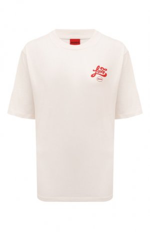 Хлопковая футболка HUGO. Цвет: кремовый