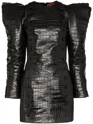 Платье мини с тиснением под кожу змеи Ronald Van Der Kemp. Цвет: черный