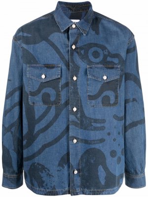 Джинсовая рубашка с графичным принтом Kenzo. Цвет: синий
