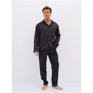 Пижама мужская из тенселя с брюками и рубашкой Черная размер 52 Малиновые сны