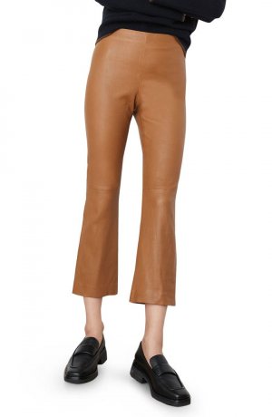 Укороченные кожаные брюки с расклешенными штанинами VINCE