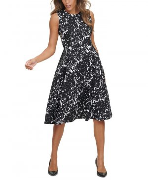 Женское платье миди без рукавов с принтом , черный Calvin Klein