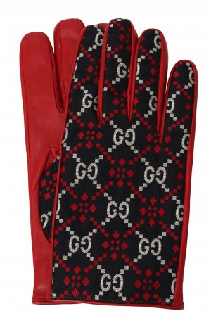 Комбинированные перчатки Gucci. Цвет: красный