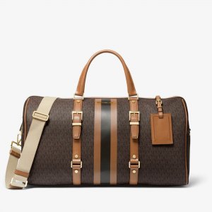 Дорожная сумка Michael Kors Bedford Travel Extra-Large Logo Stripe Weekender, коричневый/светло-коричневый
