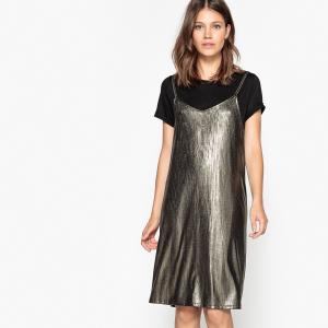 Платье с парчовым эффектом, 2 в 1, футболкой La Redoute Collections. Цвет: черный/ бронзовый