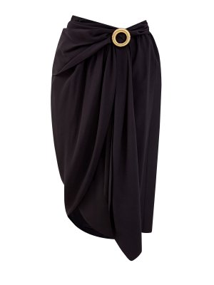 Шелковая юбка асимметричного кроя с золотистой пряжкой LANVIN. Цвет: черный