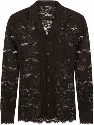 Рубашка с длинными рукавами и кружевом Dolce & Gabbana. Цвет: черный