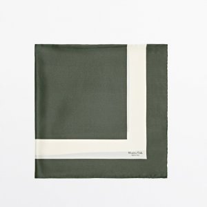 Платок Contrast 100% Silk Pocket, зеленый Massimo Dutti
