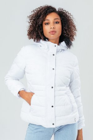 Короткое пуховое пальто с мехом , белый Hype