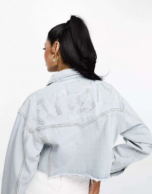 Укороченная джинсовая куртка с мотивом ангела из бриллиантов Fae