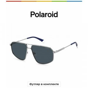 Солнцезащитные очки , серебряный, синий Polaroid. Цвет: синий/серебристый/серый