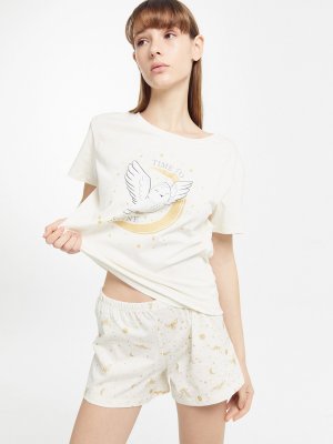 Комплект женский (джемпер, шорты) Mark Formelle. Цвет: молочный +совы на молочном