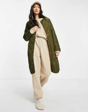 Длинная дутая куртка коричневого цвета на подкладке -Зеленый цвет Gianni Feraud