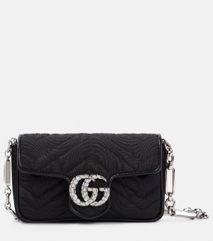 Миниатюрная поясная сумка gg marmont с муаровым узором , черный Gucci