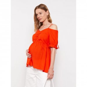 Блузка для беременных из вискозы с короткими рукавами и вырезом лодочкой, оранжевая LC Waikiki