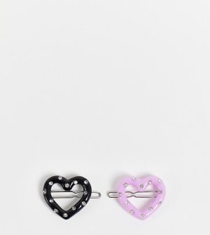 Набор из 2 заколок для волос в виде сердечек фиолетового и черного цвета Inspired-Разноцветный Reclaimed Vintage