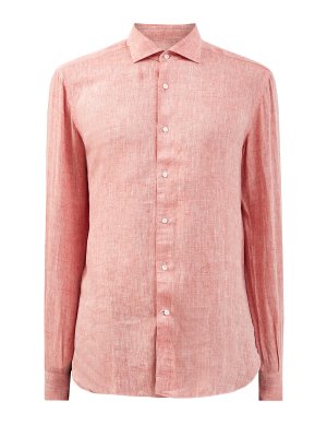 Рубашка из натурального льна с неоднородной текстурой LUCIANO BARBERA. Цвет: розовый
