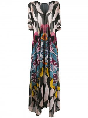 Платье макси с драпировкой и узором Afroditi Hera. Цвет: нейтральные цвета