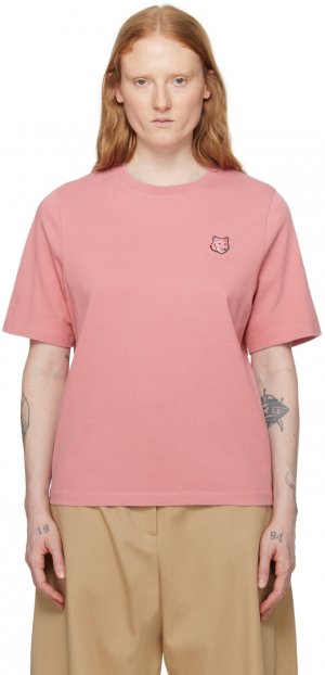 Розовая футболка с головой лисы Maison Kitsune Kitsuné