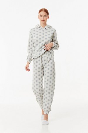 Флисовый пижамный комплект с капюшоном в горошек , серый Fullamoda