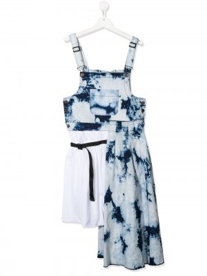 Платье асимметричного кроя с принтом тай-дай Cinzia Araia Kids. Цвет: синий