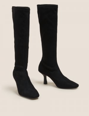 Сапоги до колена с квадратным носком на шпильке , черный Marks & Spencer