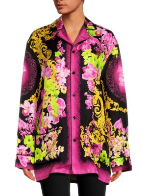 Шелковая ночная рубашка с принтом Baroque , цвет Black Pink Versace