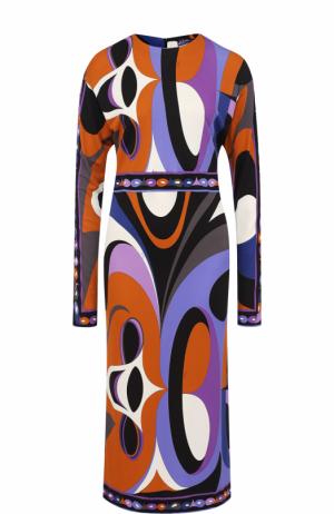 Приталенное платье-миди с длинным рукавом и принтом Emilio Pucci. Цвет: разноцветный