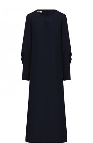 Однотонное платье-миди с драпировкой и длинным рукавом Marni. Цвет: темно-синий