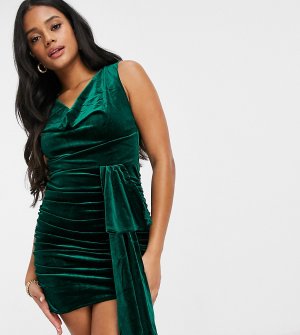 Эксклюзивное изумрудно-зеленое бархатное платье мини с драпировкой и длинным поясом -Зеленый Jaded Rose