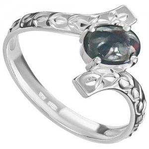 Серебряное кольцо с натуральным опалом (черным) - размер 20,5 LAZURIT-ONLINE. Цвет: белый