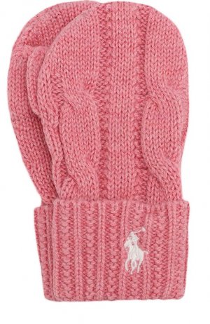 Варежки фактурной вязки с логотипом бренда Polo Ralph Lauren. Цвет: розовый