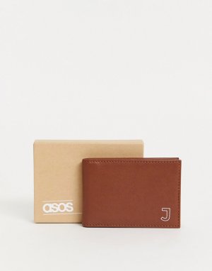 Светло-коричневый кожаный кошелек с инициалом J ASOS DESIGN