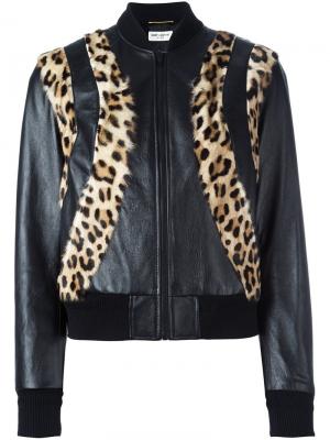 Куртка-бомбер с леопардовыми панелями Saint Laurent. Цвет: чёрный