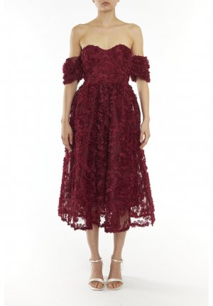 Элегантное платье Amelia Floral 3D Bardot Midaxi Skater , цвет burgundy True Decadence