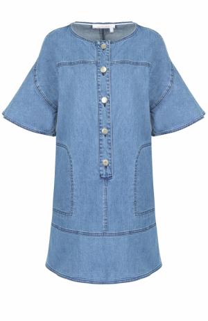 Джинсовое мини-платье прямого кроя с укороченным рукавом See by Chloé. Цвет: голубой